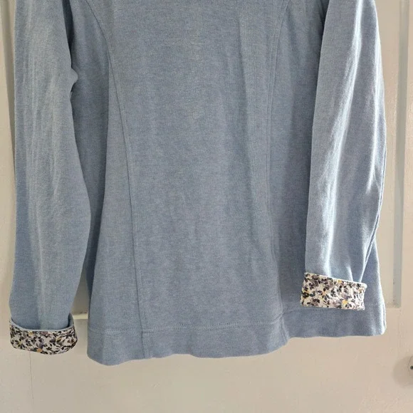 Orvis Womens Signature Floral Trim Quarter Zip Sweatshirt Blue, Size Med, Ribbed - Picture 7 of 13